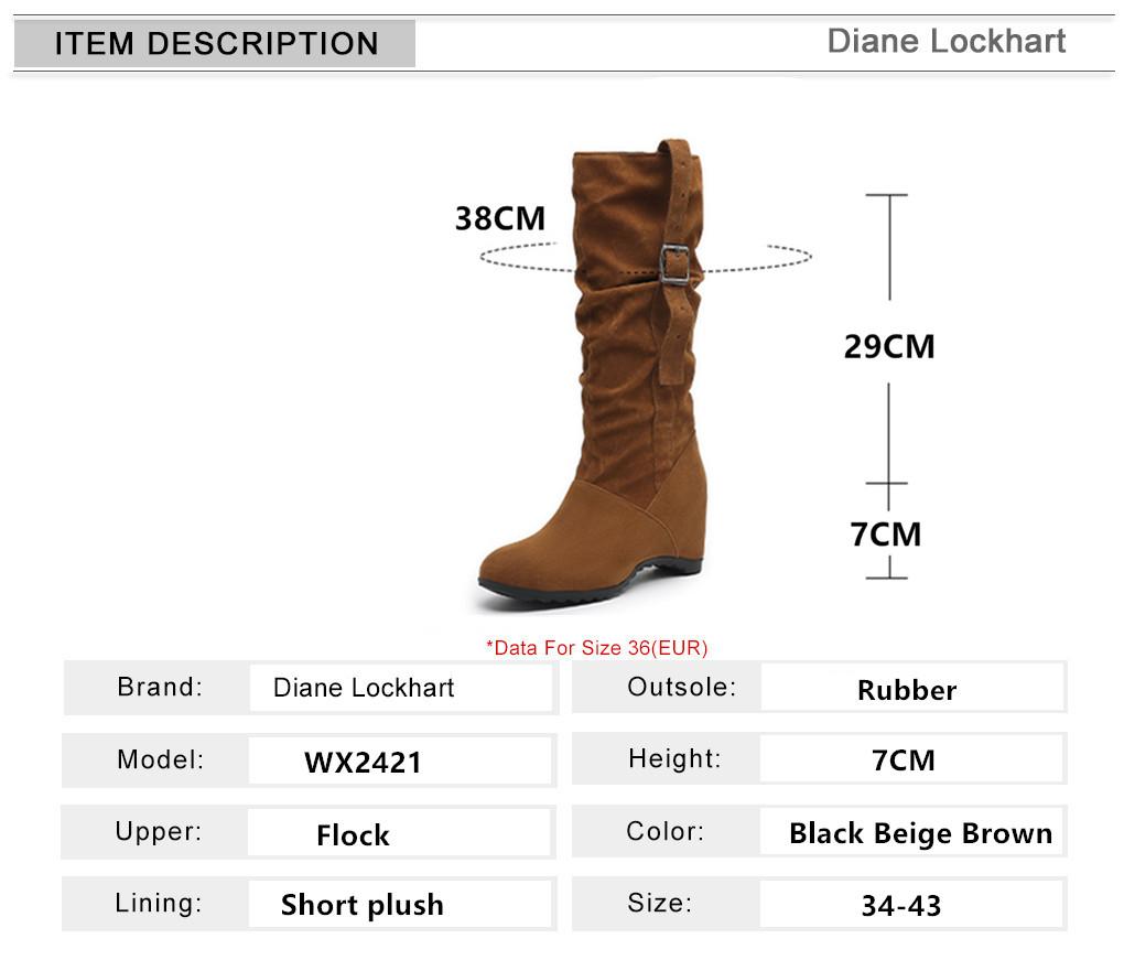 Fashion Mid calf Women's Internal Height Boots Women Shoes High Quality New Round Toe Solid English Style Fashion Casual Buckle Pleated