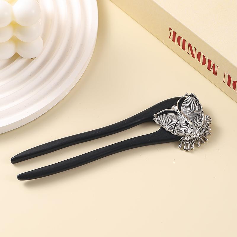 Wood Flowers U Shaped Hair Fork Wooden Hairpin Butterfly Hair Sticks Chinese Women Hairstyling Hair Accessories Headwear