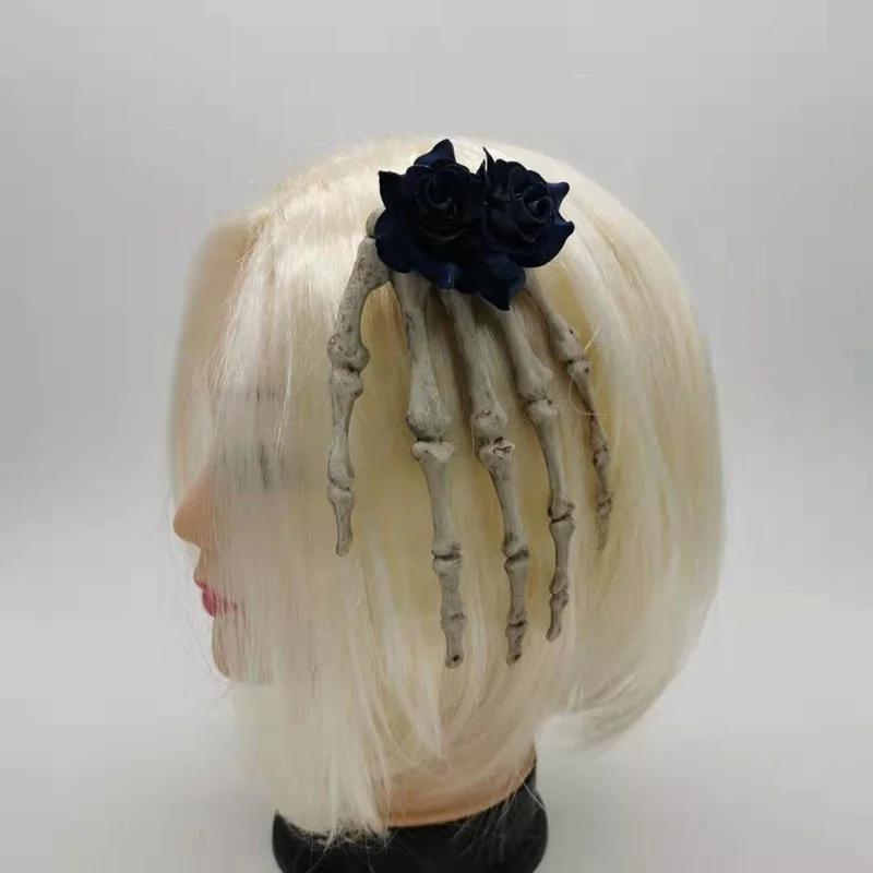 Skeleton Hand Bone Rose Hairpin Headwear Headband Accessory Props  Gift Girl Halloween Decoration