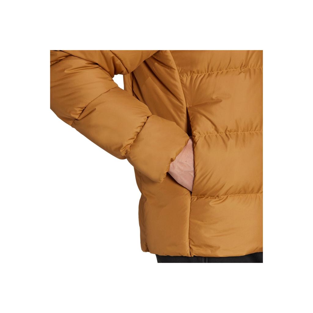 adidas Striped Letter Logo Print Hooded Down Jacket Men Outerwear Brown HK4640