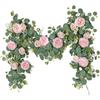 Guirnalda de Eucalipto Artificial de 180 cm con Flor de Peonía Decoración de Pared Colgante de Plástico Verde para Decoración de Ocultación de Tuberías en el Hogar
