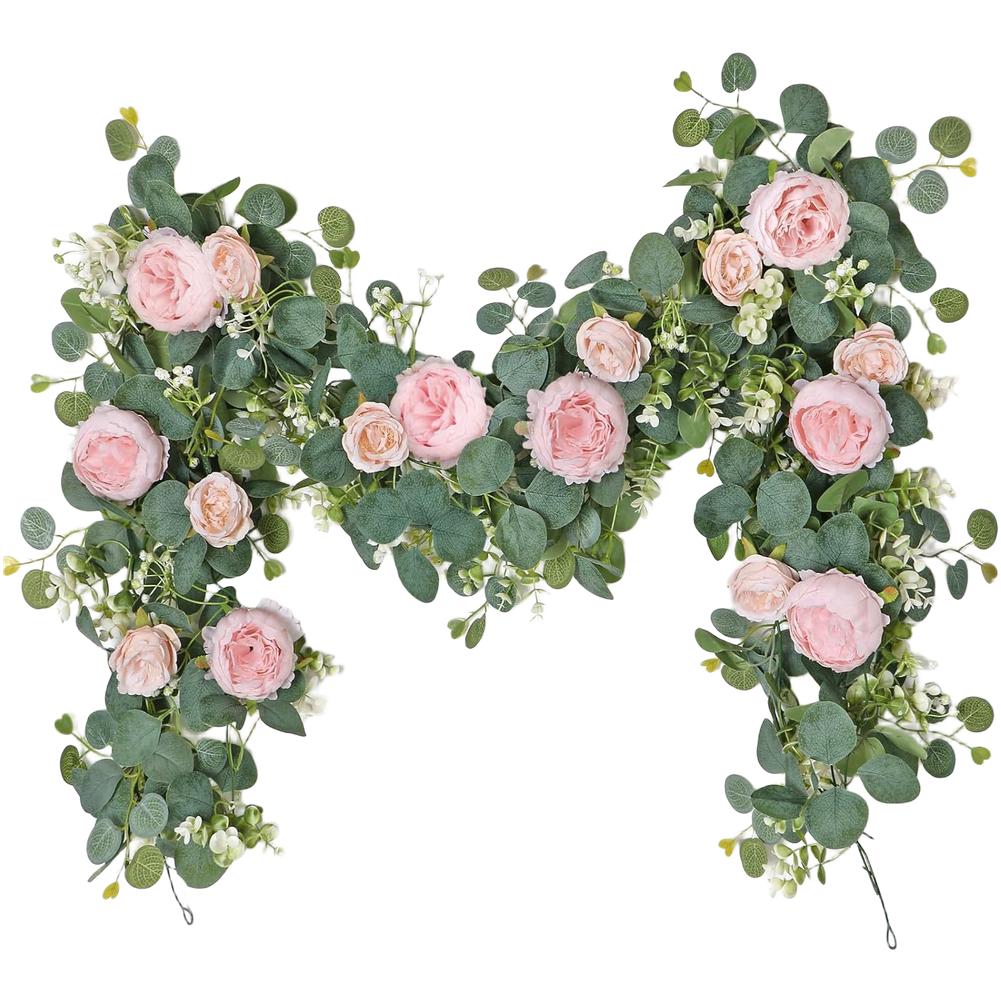 180cm Faux Eucalyptus Vine With Peony Flower Wall Decor Hanging Plastic Greenery Garland For Home Pipe Concealment Decoration