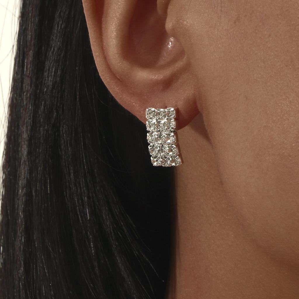 Fashion Full Diamond Square Temperament Earrings Shining Rhinestone Metal Claw Chain Women's Earrings 1 Pair