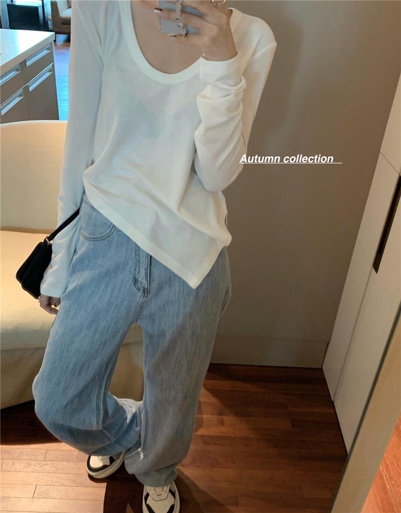 Irregular White Slim Long Sleeved T-Shirt Women'S Autumn Dress New Design Sense Students Wear A Bottoming Shirt Top