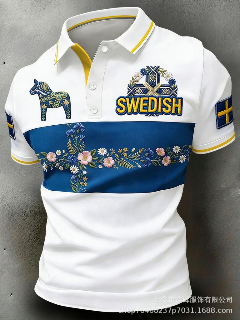 New 3D Printed Men's Retro Fashion Casual Summer Lapel Polo Shirt Top