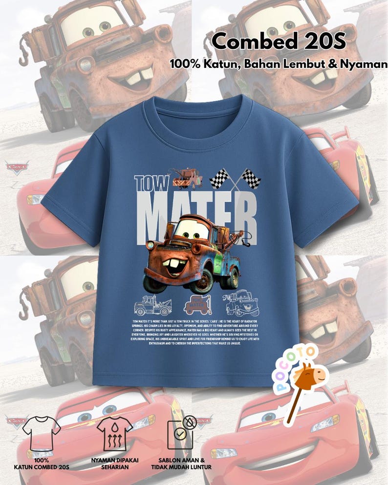 Car, Cartoon Graphic Tee, 100% Combed Cotton 130