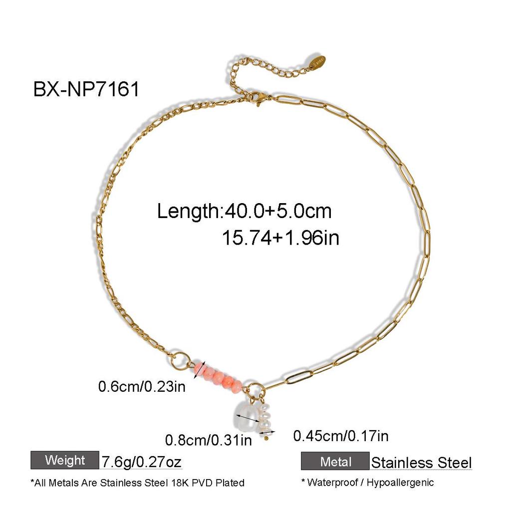 Summer Dopamine Multi-Colored Stone & Pearl Necklace with Gold-Plated Chain