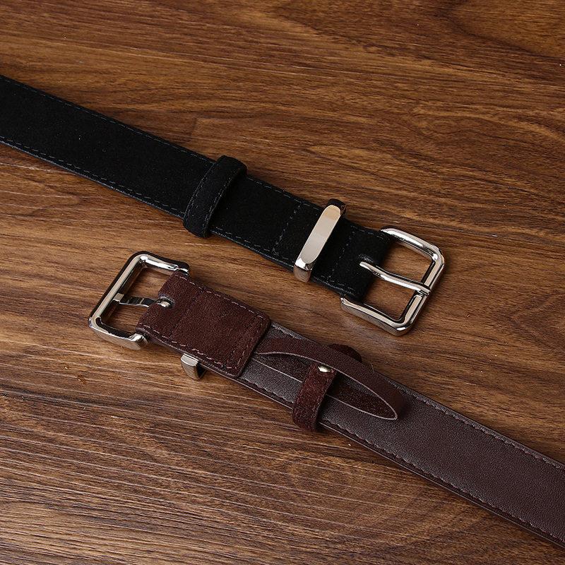 Vintage Suede Leather Belt for Women Genuine Cowhide Belts with Sliver Buckle Perfect for Jeans & Dresses Skinny Belt