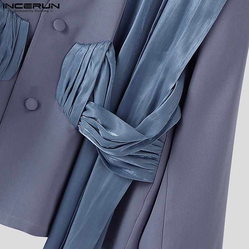 INCERUN Men V Neck Long Sleeve Glitter Ruffled Patchwork Thin Loose Party Blazer Coats