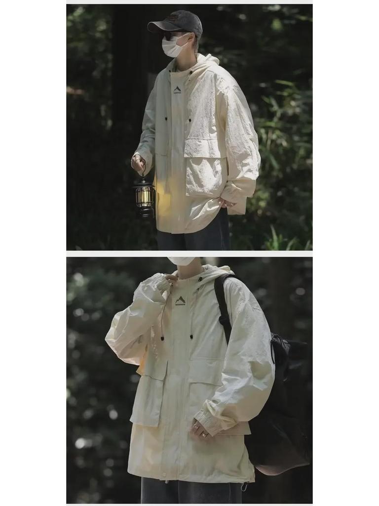 Unisex Japanese-Style Hooded Multi-Pocket Windproof Sun Protection Jacket