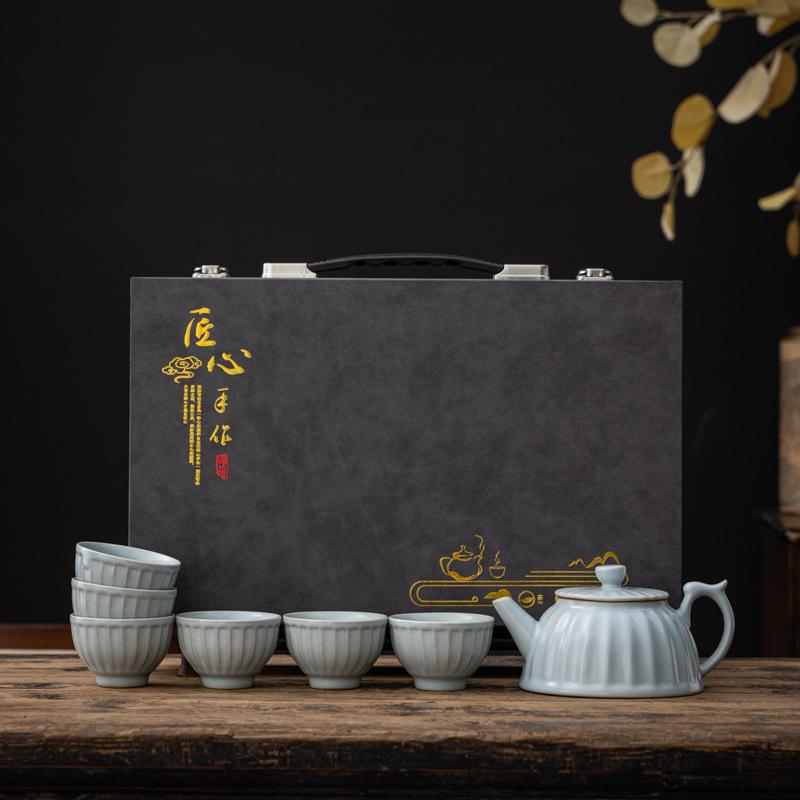 High-end Ru Kiln Kung Fu Tea Set, Open Film Can Be Raised, Household Teapot, Teacup Gift Box Gift