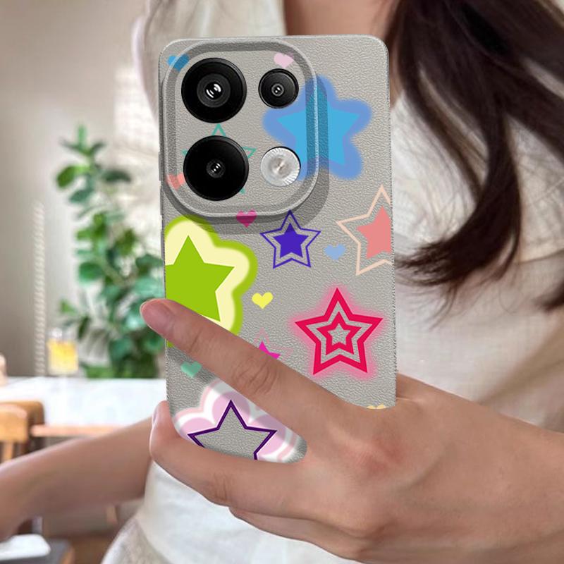 Blended Colorful Stars Pattern Case Xiaomi 14T 13T 11T Pro Leather Texture Silicone Cover Funda For Redmi Note 14 13 Pro 4G 5G 12 11