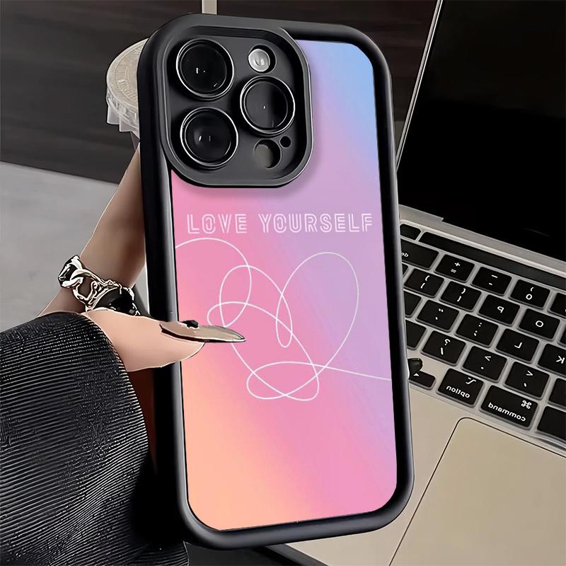 Phone Case for iPhone 17 Air 16E 15 16 Pro Max Love Yourself Flower Heart Line Kpop Cover 14 Plus 13 12 Mini Soft Shell Silicone