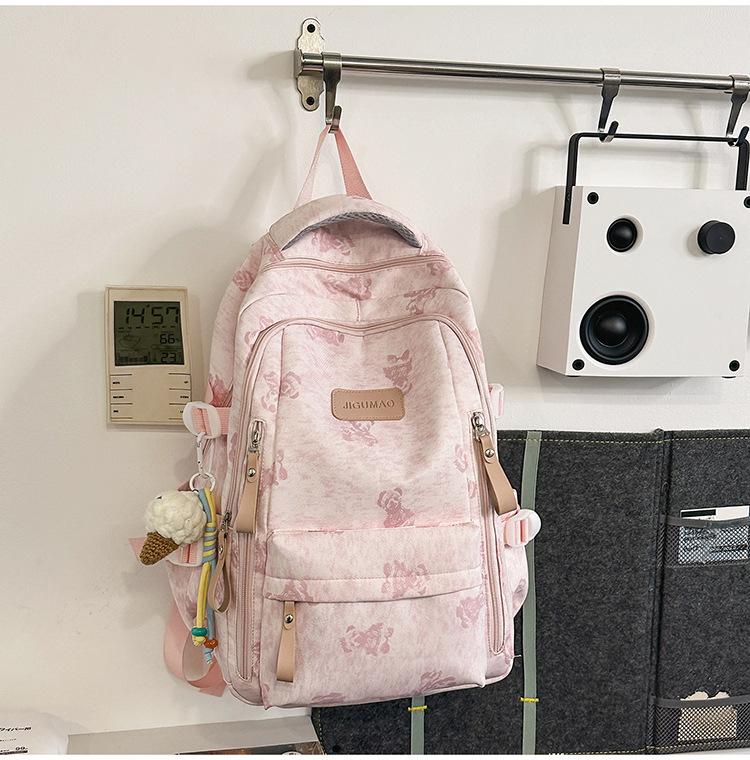 Schoolbag new Korean version ins bear printed schoolbag female high-value junior and high school students multi-compartment college style backpack