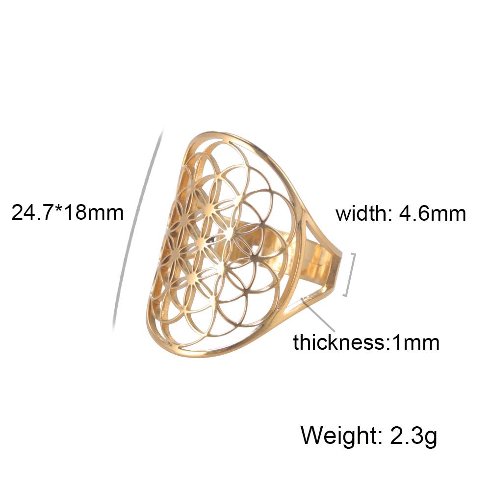 Flower of Life Ring Stainless Steel Sacred Geometry Archangel Metatron Ring Adjustable Amulet Jewelry Gift Wholesale