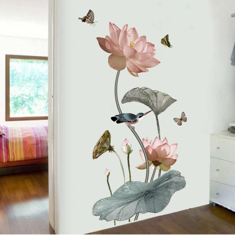 Pvc Lotus Wall  Stickers Self-adhesive Wallpaper For Bedroom Living Room Dining Room Commercial