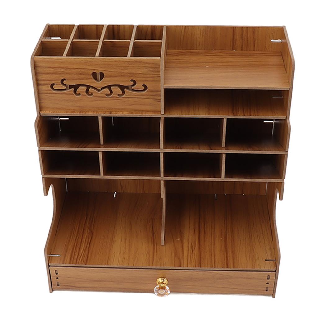 Wooden Desk Organizer Multi Functional DIY Pen Holder Box Desktop Stationary Easy Assembly Home
