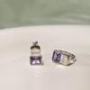 Square Diamond Goodluck Ear Buckle Purple Diamond Lucky Ear Ring Heavy Industry Design Sense High-end