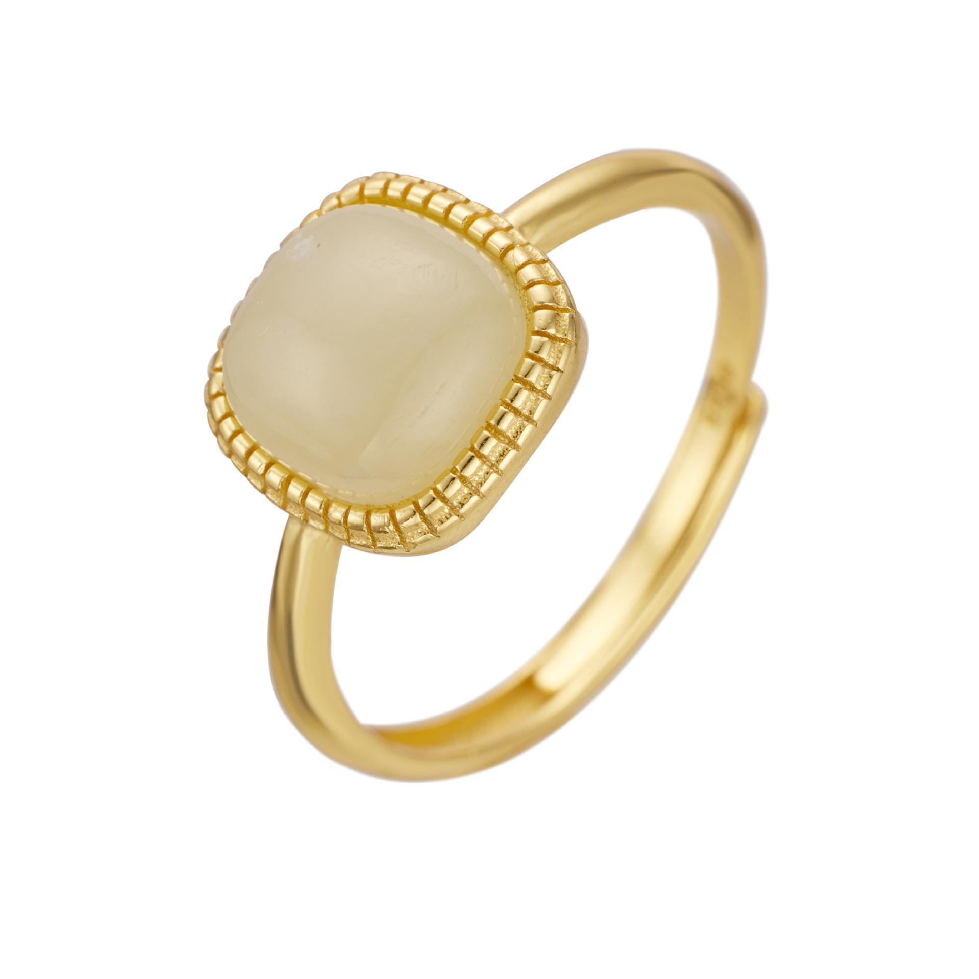 

Кольцо из стерлингового серебра S925 с нефритом Хотан, сахарный кубик, женское, элитное, сенсорное, модное, ретро, для девушки Opening adjustable