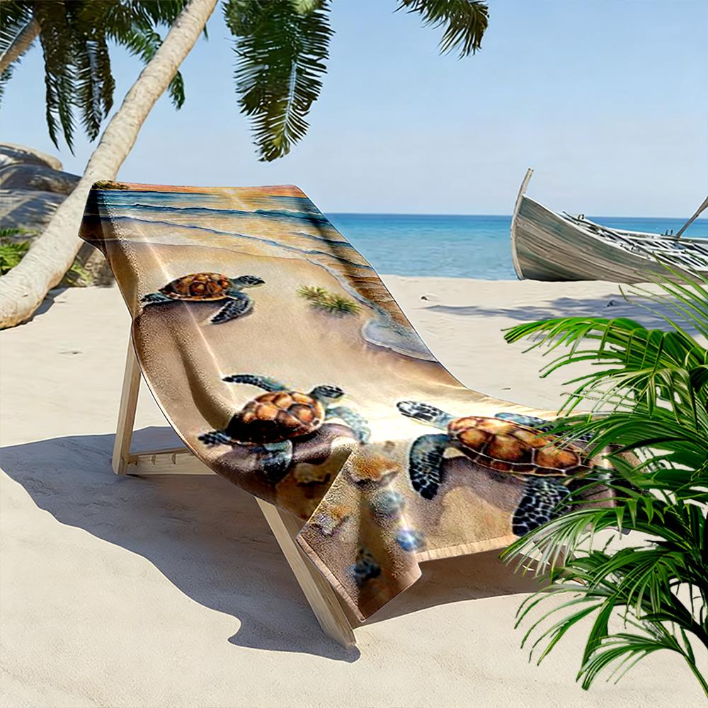Sea Turtles on Beach at Sunset Design Beach towel quick-drying for travel outdoor sports jogging beach and swimming