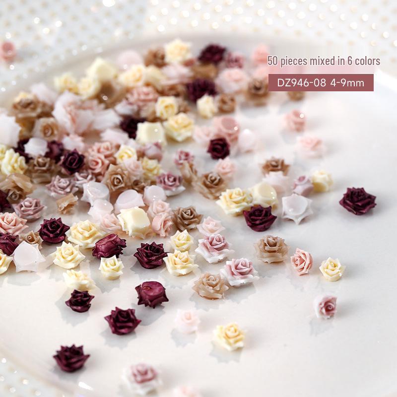 3D Soft Rose Nail Art Jewelry: Exquisite Light Pink Flower Resin Carvings