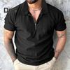 Men's Zipper Lapel T-shirt Solid Color Short Sleeves Casual T-Shirt Loose Fit Summer Tee Shirt for Golfing Streetwear Beach Travel
