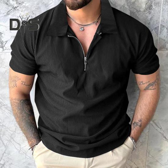 Pánské tričko s krátkým rukávem a zipem, jednobarevné, volné, s krátkým rukávem, pro golf, streetwear, pláž, cestování