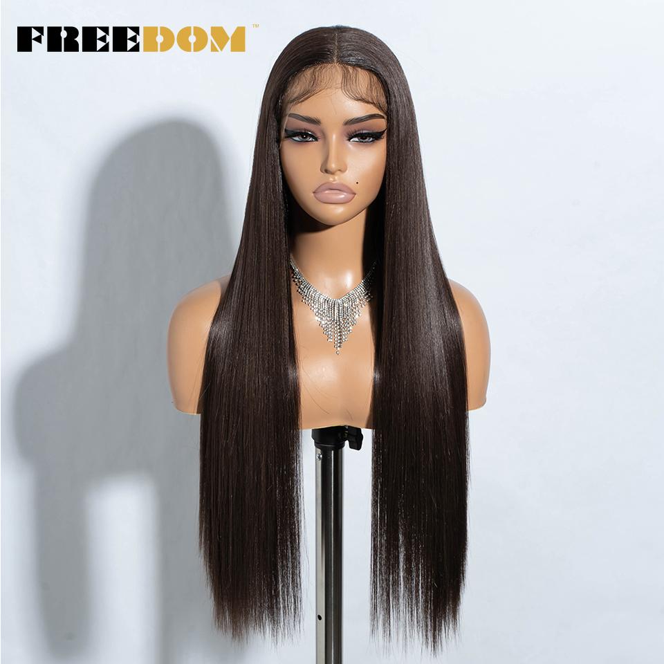 FREEDOM Long Straight Synthetic Lace Front Wigs For Women 30 Inch Ombre Blue Blonde Lace Wig Easy Wear Cosplay Wig
