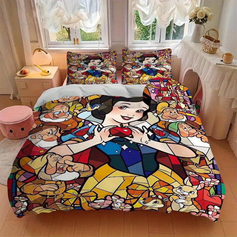 3pcs Cartoon Snow White and the Seven Dwarfs Bedding Set Includes 1 Quilt Cover and 2 Pillowcases, Comfortable Bedding
