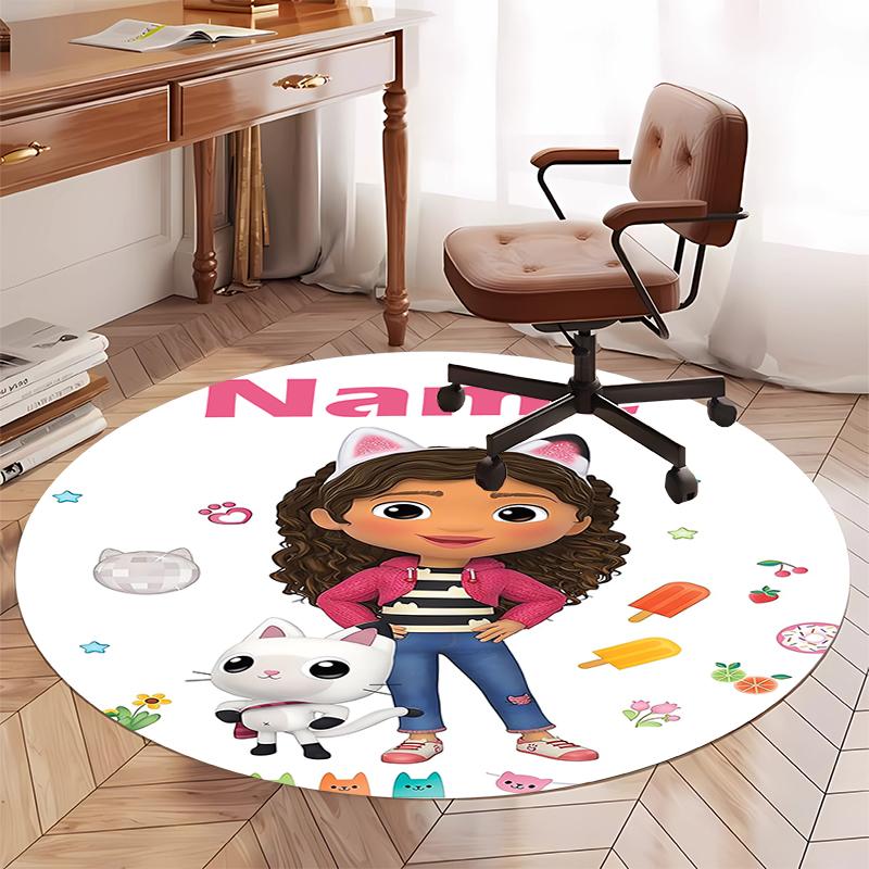 Custom Name Gabby's Dollhouse Printed Round Rug Carpet Chair Rug Area Rug Entryway Doormats,for Office Chair Living Room Bedroom Kitchen Room.