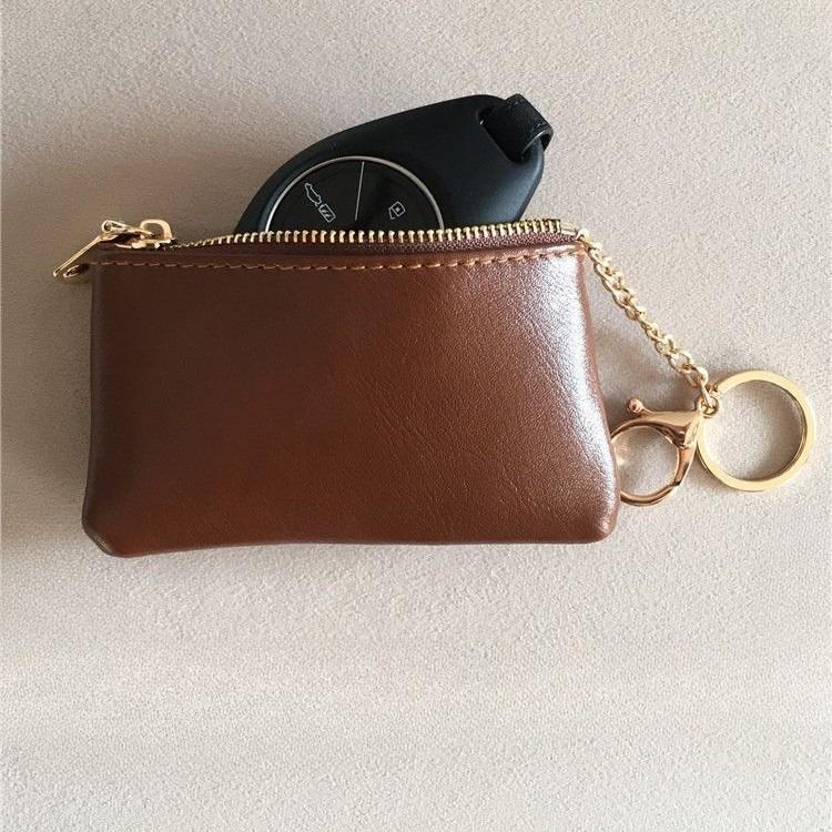 Vintage PU Leather Key Wallet Zipper Coin Purse Mini Key Holder Pouch with Keychain Small Storage Bag for Cash Cards Earphones Lipstick Women Men