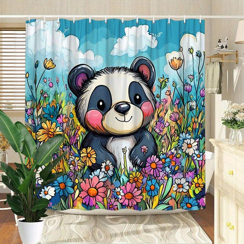 Adorable Panda in a Garden Shower Curtain - Water-Resistant, Easy to Clean, Adds a Playful and Colorful Touch to Your Bathroom
