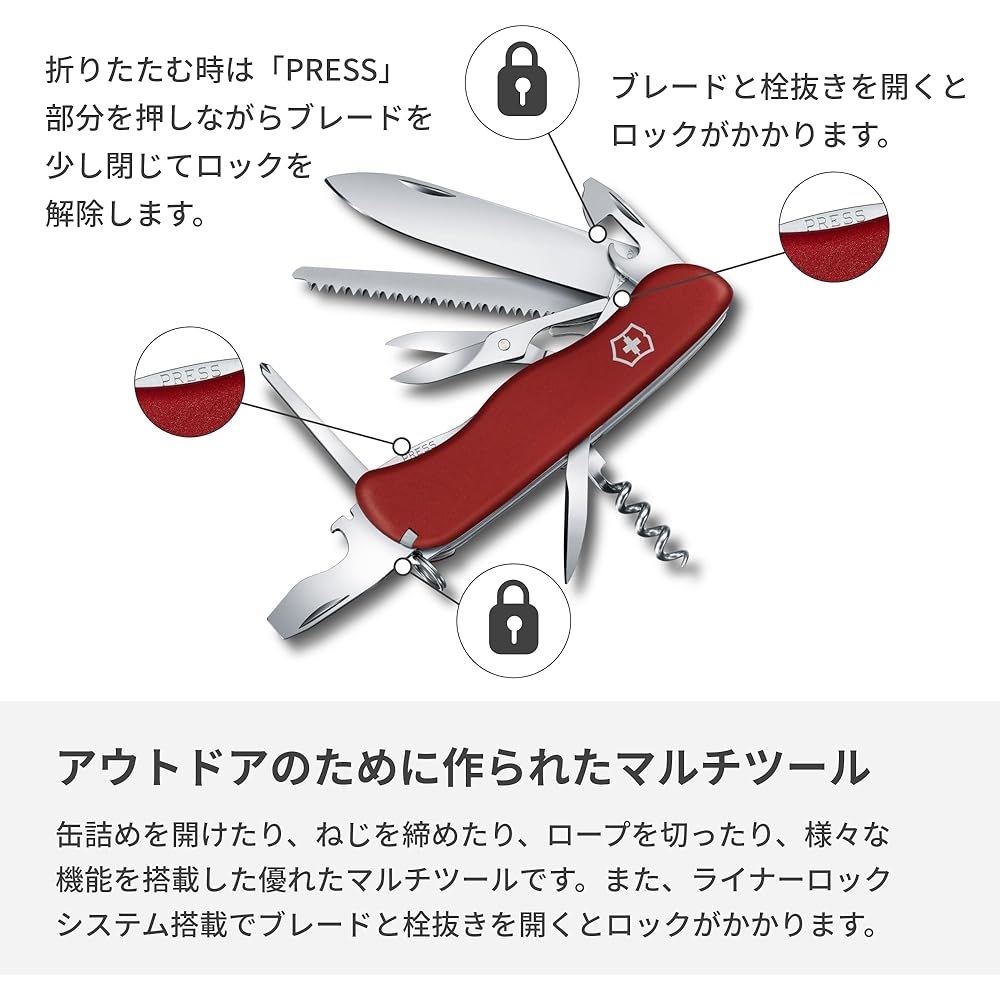 Victorinox Outrider Knife Red 14 Functions Swiss Army Multi-Tool with Saw Outdoor Camping