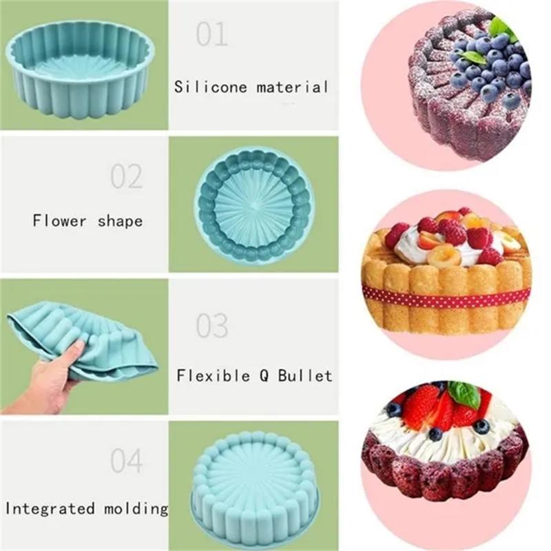 1pc Silicone Round Pan Charlotte Cakes Baking Pan Sponge Flan Mold DIY Strawberry Shortcake High-temperature Resistant Kitchen Silicone Moulds
