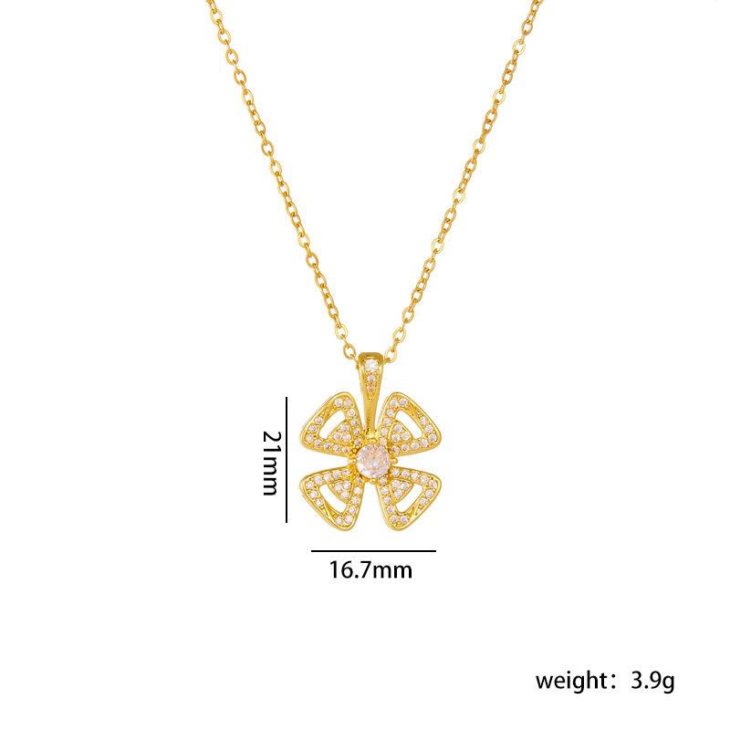 Elegant Hollow Flower with Zircon Pendant Necklace Stainless Steel Chain Jewelry Gifts for Women Teen Girls
