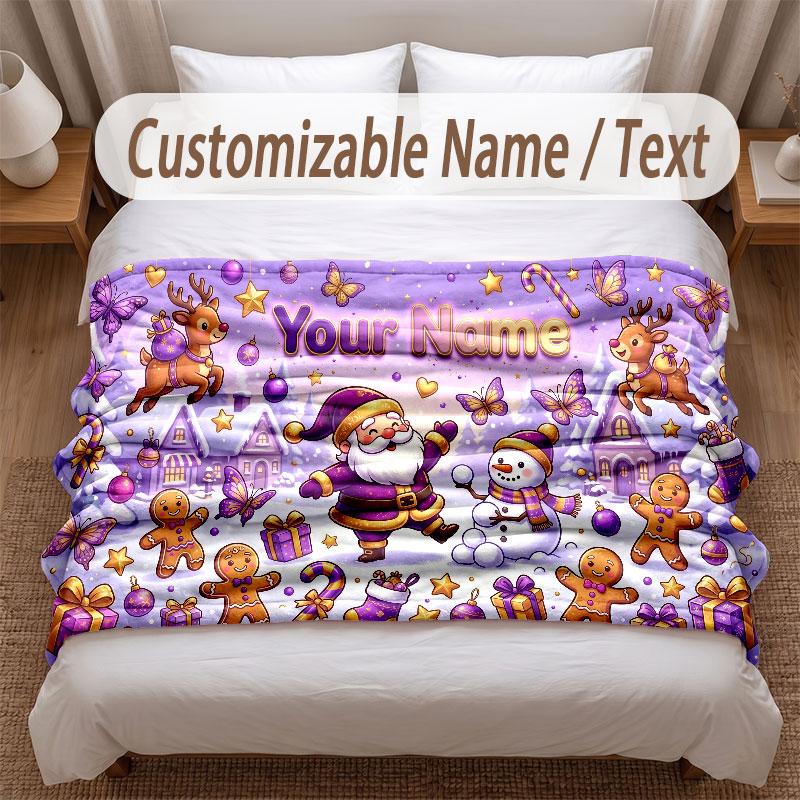 Christmas Theme Soft Blanket Personalized Custom Name Text Print Warm Blanket Home Sofa Bedroom Decor