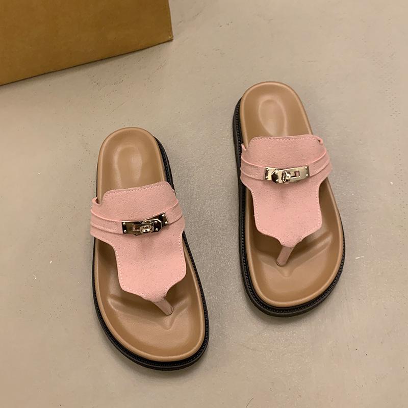 Thick-soled Toe Slippers, Women Wear Summer Beach Shoes, Two Sandals, Small Casual Lazy Muffin Half Slippers