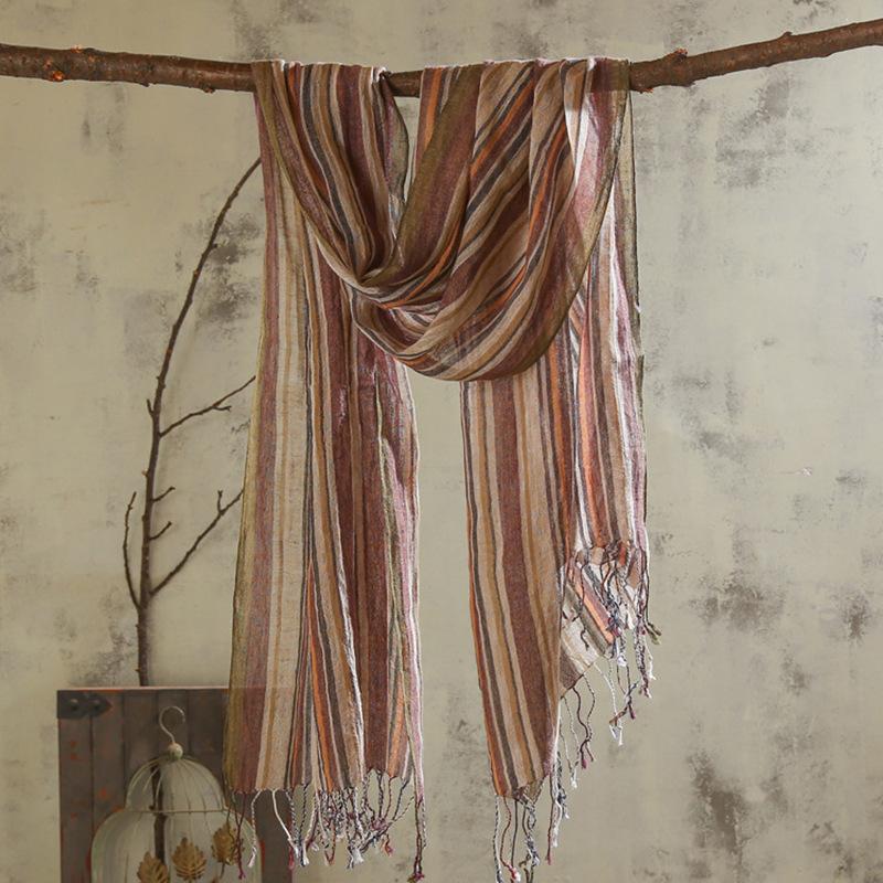 Spring And Summer Thin Men'S Cotton And Linen Striped Scarf, Trendy With Handsome Casual Business Scarf, Long Dual-Purpose