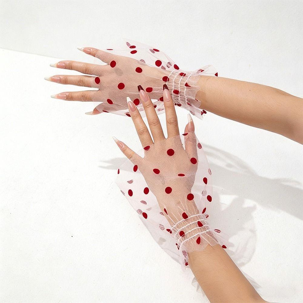 Pleated Tulle Flare Sleeve Elastic Detachable Wristband Polka Dot Fake Cuffs  Wedding Dress