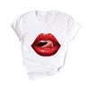 Fashion Women  Red Lip Mouth Print Short Sleeve Casual Top T-Shirt Blouse