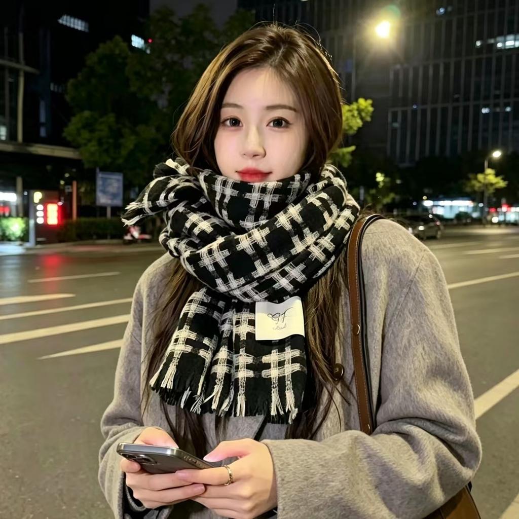 tic-tac-toe Korean autumn and winter scarf women's long imitation cashmere shawl high sense versatile Internet celebrity student couple scarf