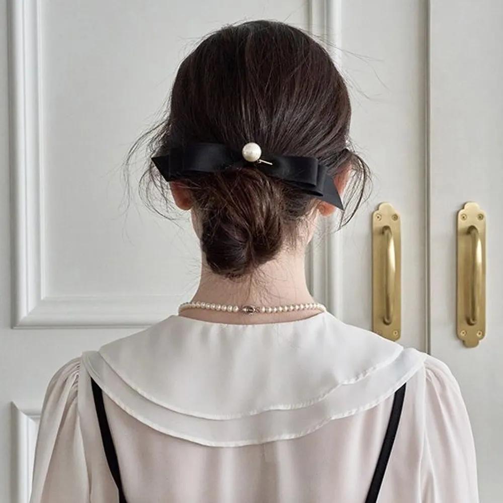 3-Tier Pearl Ribbon Automatic Pin JP-22-235AB black