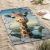 1pc 3D Cracked Effect Giraffe Print Beach Towel - Ultra-Soft Microfiber Quick-Dry Large Rectangular Pool Towel with Realistic