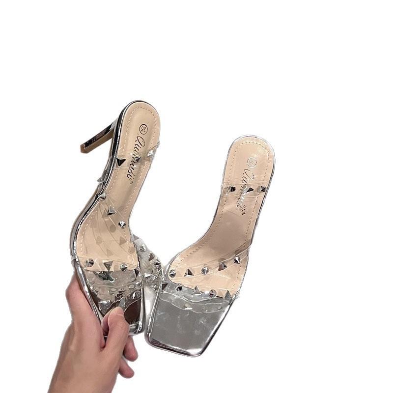 High heels summer new fashion versatile straps summer transparent crystal women's sandals