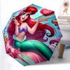 Sturdy 8-Bone Auto Umbrella, Ariel Little Mermaid Red Hair Pink Hearts Floral Umbrella, Digital Printed, Foldable Umbrella for On-the-Go Outdoor Use