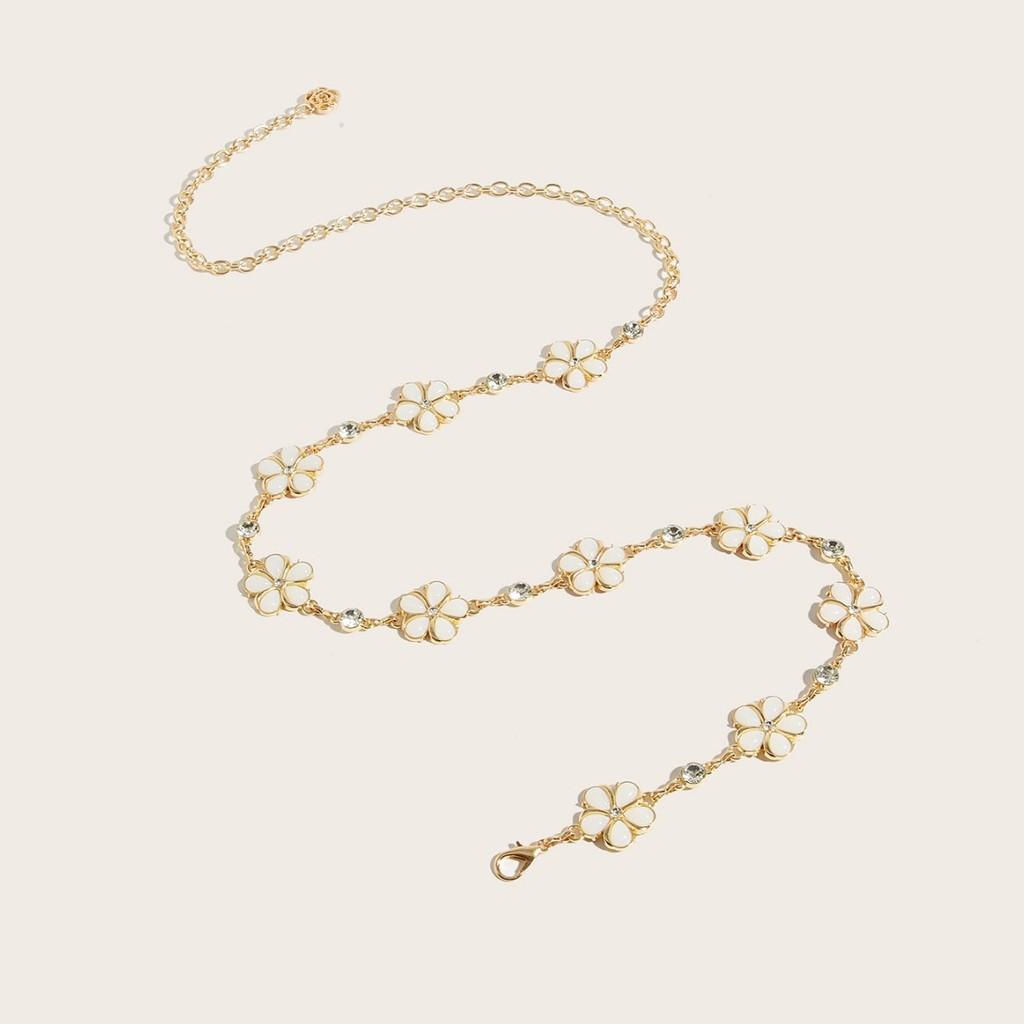 Metal Fashionable Flower Waist Chain With Rhinestone Decoration For Daily