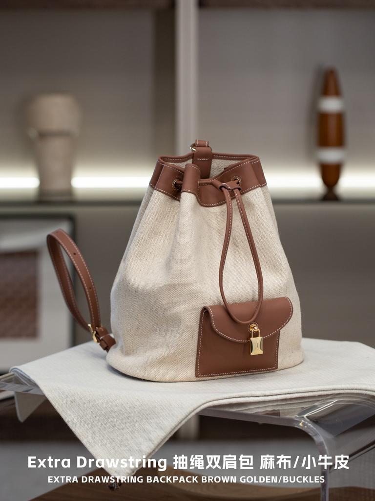 Extra Drawstring Double Leather Bag New Style Frosted Surface Top Layer Cowhide Leather Handbag High-End Sense Minimalist Double Leather Bag