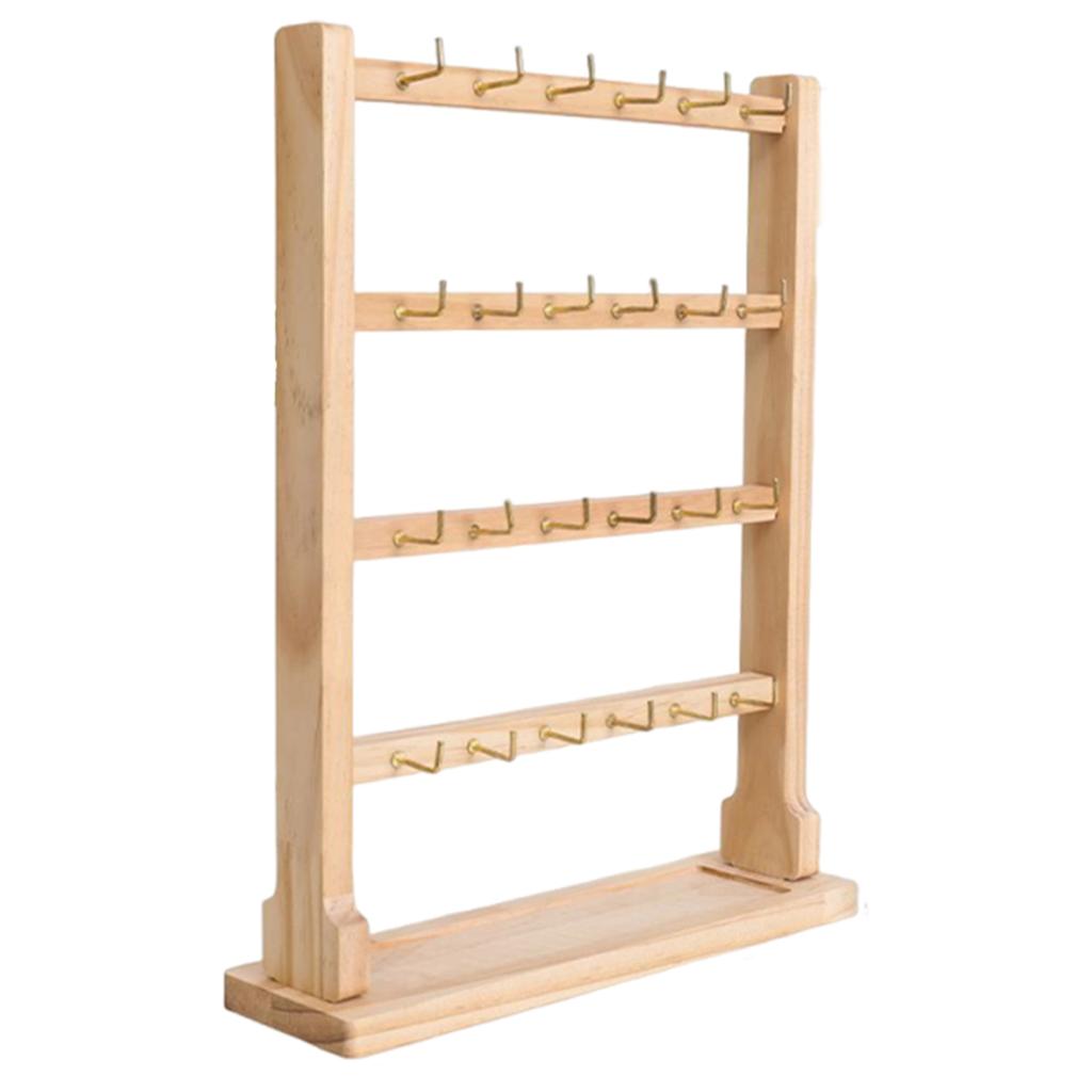 Wooden Jewelry Display Stand with Hook Household Bracelet Storage Rack Multi-Layer Necklace Wood Holder for Closet Dresser