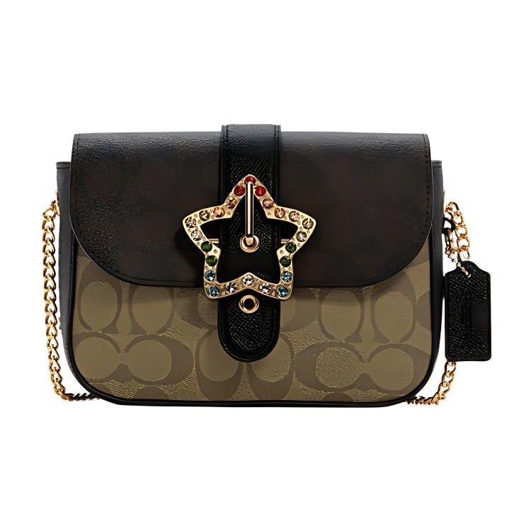 

Coach Women s Signature Canvas Star Buckle Saddle Bag, Brown Black Gemstone Chain Crossbody Handbag for Party Daily Commute C7013-IMNOX Basic Set (Bag+Dust Bag)