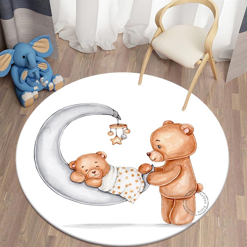 

Круглый ковер, коврики для гостиной, ковер для детской спальни, детский напольный ковер для гостиной, коврик с принтом медведя для детской комнаты, детский ковер для дома 120cm